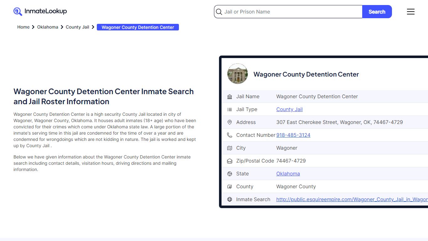 Wagoner County Detention Center Inmate Search and Jail Roster Information